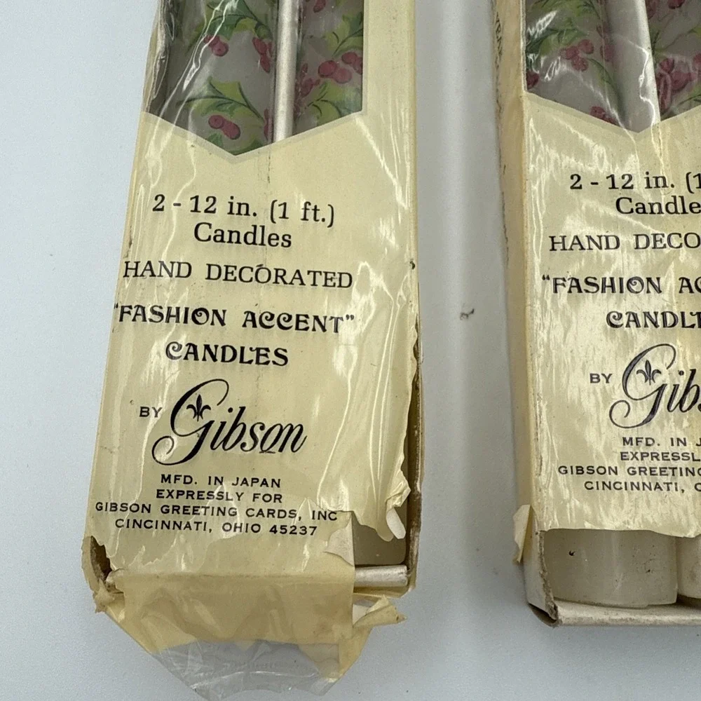 Four Vintage Taper‎ Candles Made In Japan Hand Decorated Gibson NOS